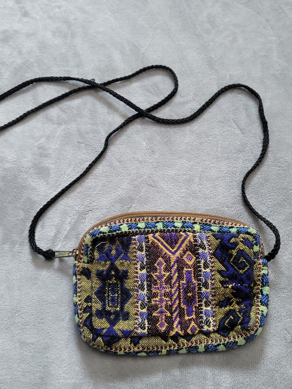 Boho Embroidered Bag in Green Blue Purple and Gold